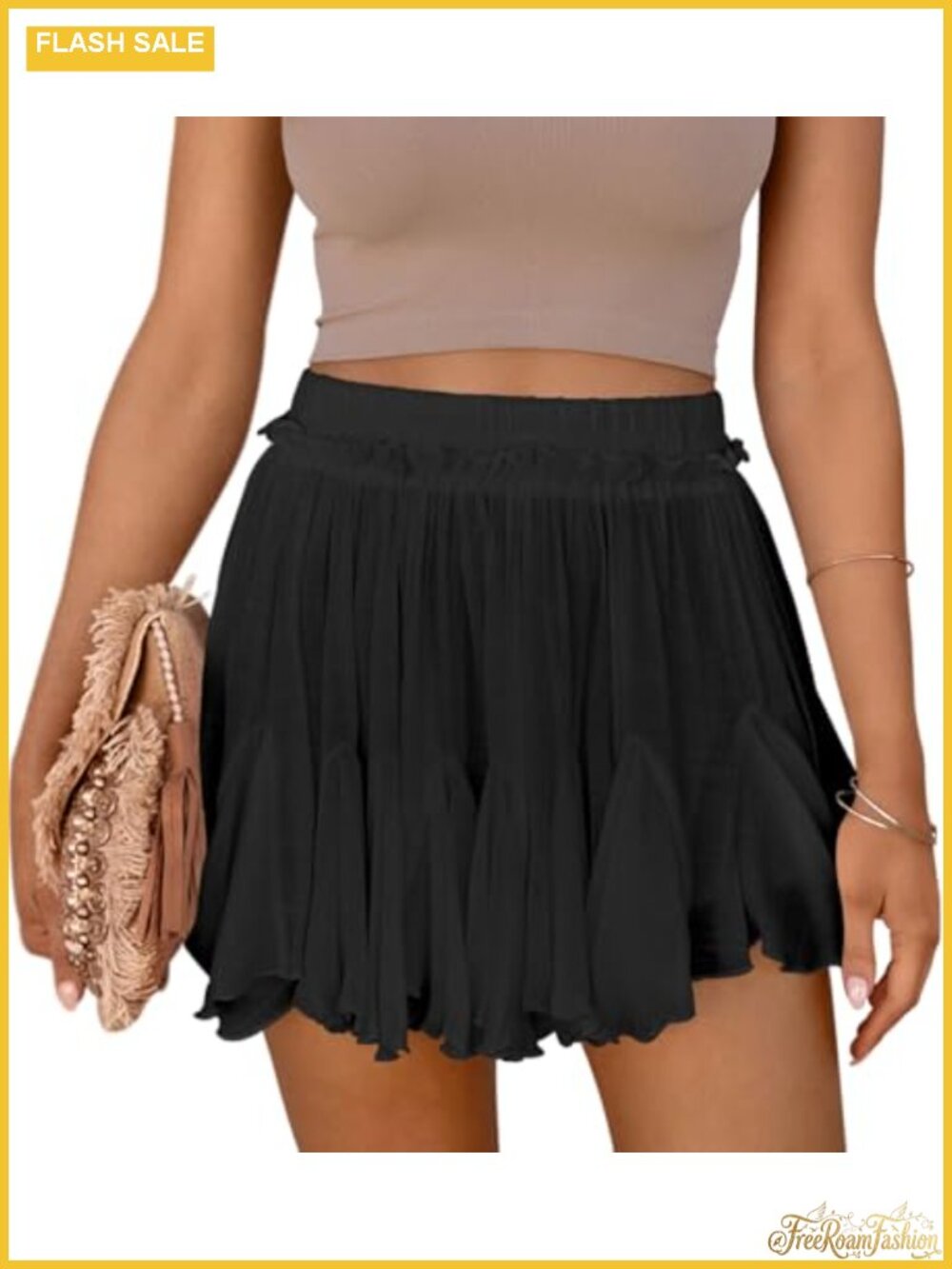 Women's Flowy Boho Ruffle High Waist Skorts with Pockets - Cotton Linen Blend